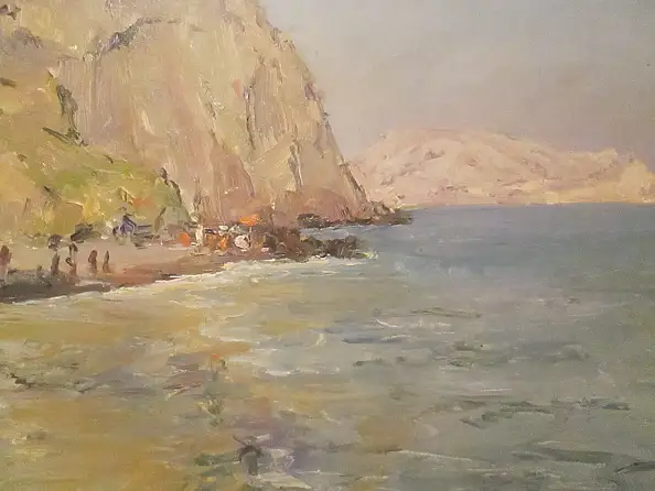 Sergey Doroshenko, В полдень на море. 1953 год, Obraz olejny - karton/tektura, 34 x 25