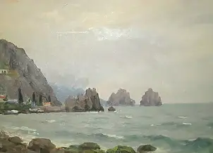 Sergey Doroshenko, Возле Кримских берегов. 1951 год, Obraz olejny - karton/tektura, 50 x 34