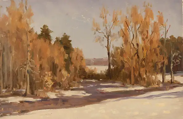Sergey Doroshenko, Оттепель. 1951 год, Obraz olejny - karton/tektura, 48 x 33
