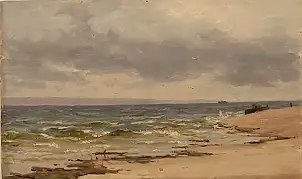 Sergey Doroshenko, Каховское море. 1955 год., Obraz olejny - karton/tektura, 49 x 300