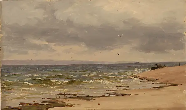 Sergey Doroshenko, Каховское море. 1955 год., Obraz olejny - karton/tektura, 49 x 300