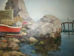Sergey Doroshenko, Рыбальский выселок.1950 г., Obraz olejny - karton/tektura, 49 x 34