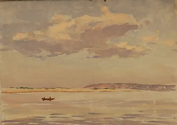 Sergey Doroshenko, Рыбацкие сети. 1954 год., Obraz olejny - karton/tektura, 35 x 25