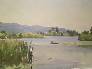 Sergey Doroshenko, Утро на Роси. 1951 год, Obraz olejny - karton/tektura, 35 x 23