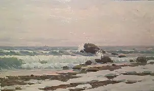 Sergey Doroshenko, Зимнее утро на берегу. 1954 год, Obraz olejny - karton/tektura, 36 x 21