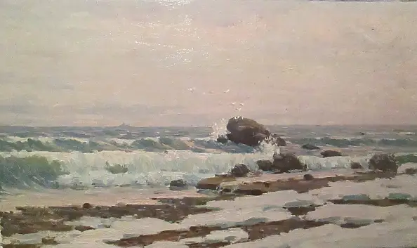 Sergey Doroshenko, Зимнее утро на берегу. 1954 год, Obraz olejny - karton/tektura, 36 x 21