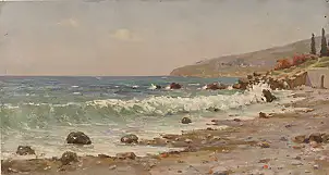 Sergey Doroshenko, Море в Гурзуфе.1954 г., Obraz olejny - karton/tektura, 62 x 35