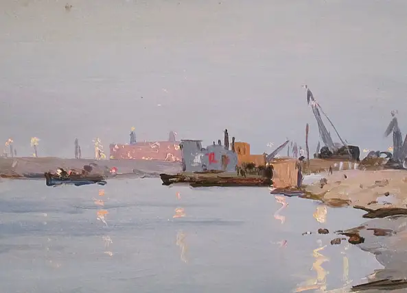 Sergey Doroshenko, Вечерние сумерки. 1953 год., Obraz olejny - karton/tektura, 49 x 30
