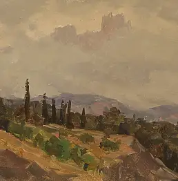 Sergey Doroshenko, На склоне.1951 год, Peinture à l'huile - carton/carton rigide, 29 x 17