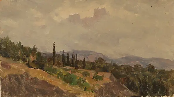 Sergey Doroshenko, На склоне.1951 год., Obraz olejny - karton/tektura, 29 x 17