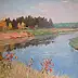 Sergey Doroshenko, Утро на Днепре. 1955  г., Obraz olejny - karton/tektura, 49 x 34