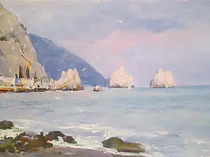 Sergey Doroshenko, Скали. Крим. 1956 р., Obraz olejny - karton/tektura, 40 x 24