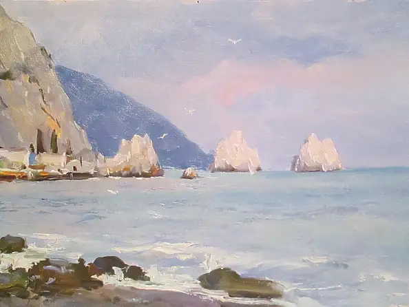 Sergey Doroshenko, Скали. Крим. 1956 р., Obraz olejny - karton/tektura, 40 x 24