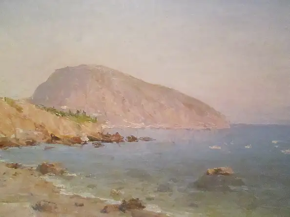 Sergey Doroshenko, Вечер на море. Крым.1950 год, Obraz olejny - karton/tektura, 49 x 27