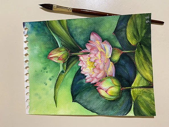 Yana Yeremenko - “Pink lily” watercolor, fiower painting