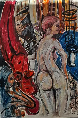Krzysztof Chrobot, akt, Obraz olejny - karton/tektura, 28 x 50