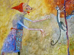   - grandmother and cat