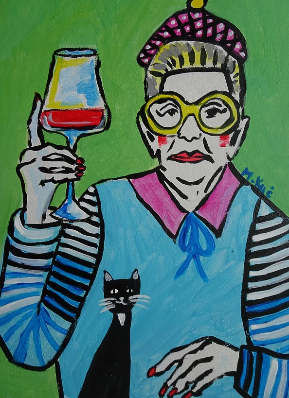 Marlena Kuc - grandmother with a glass of wine and a kitten