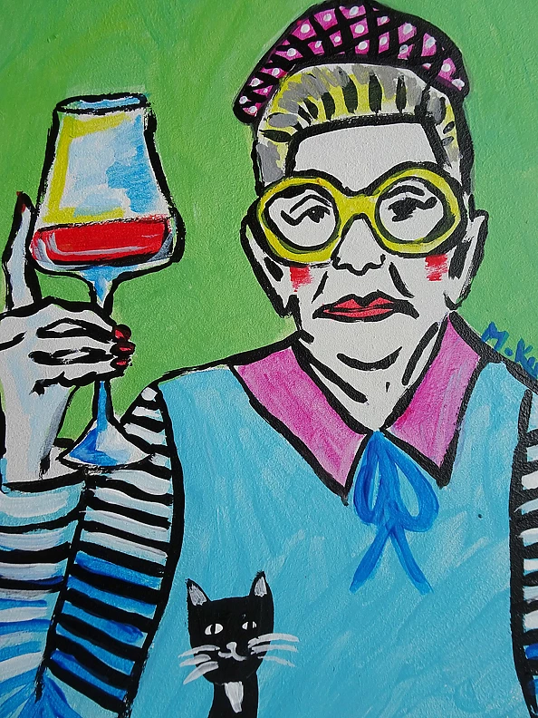 Marlena Kuc - grandmother with a glass of wine and a kitten