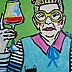 Marlena Kuc - nonna con un bicchiere di vino e un gattino