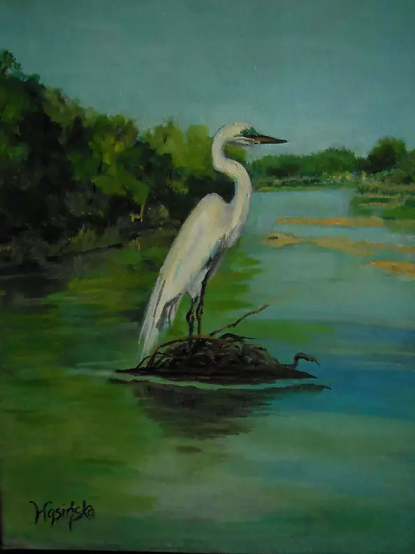 Urszula Wasinska - white heron above the water