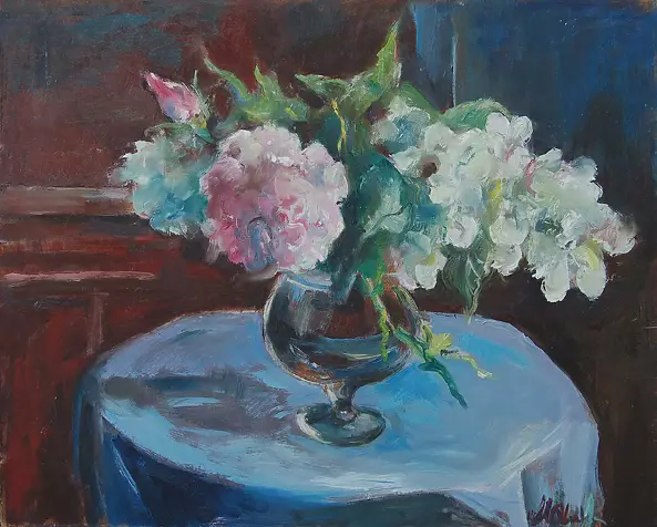 Małgorzata Oborska - blue tablecloth