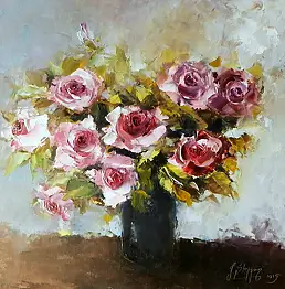 Jolanta Steppun, букет из роз, Масляная картина - холст, 40 x 40