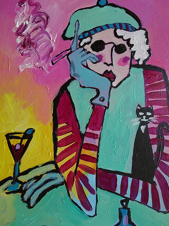 Marlena Kuc - lady with cigarette and cat