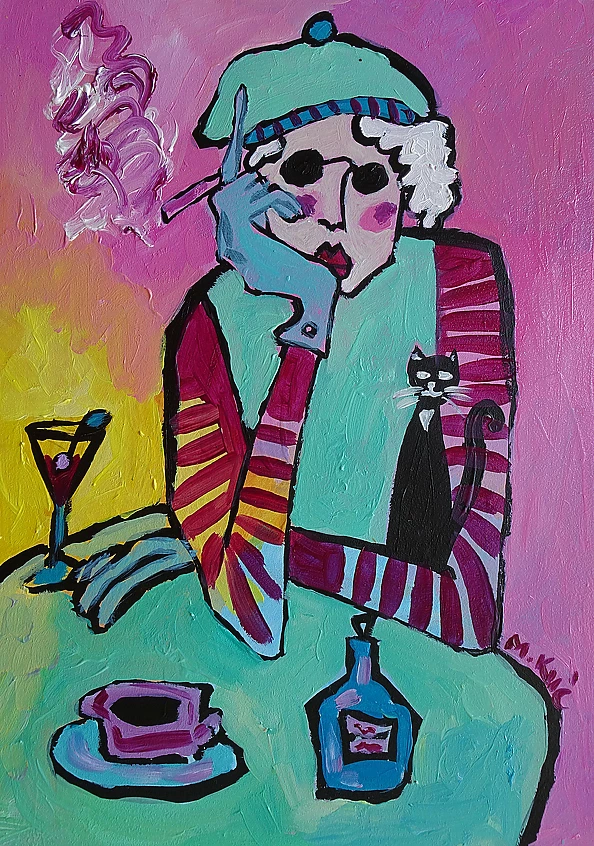 Marlena Kuc - lady with cigarette and cat