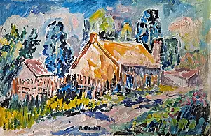 Krzysztof Chrobot, house, Oil painting - cardboard/paperboard, 51 x 36