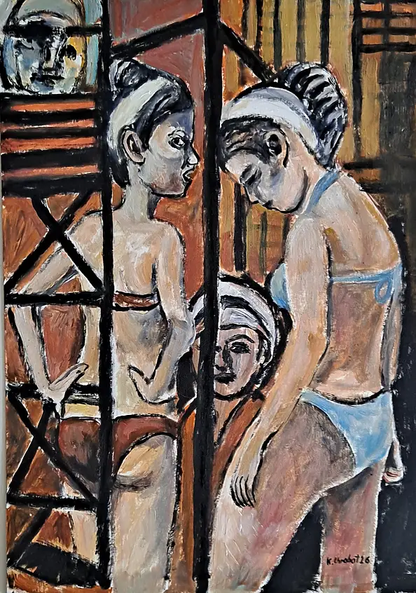 Krzysztof Chrobot, two characters, Oil painting - cardboard/paperboard, 36 x 51