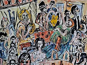 Krzysztof Chrobot, party, Oil painting - cardboard/paperboard, 36 x 51