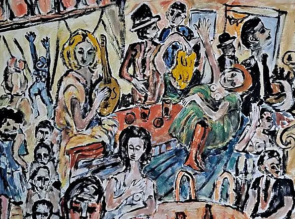 Krzysztof Chrobot, party, Oil painting - cardboard/paperboard, 36 x 51