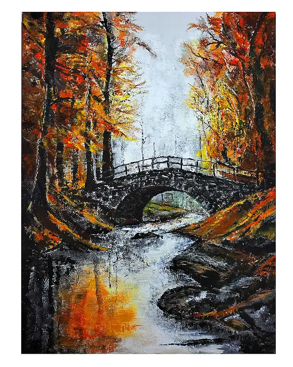 Grzegorz Zalewski, Herbstwaldlandschaft, Acrylgemälde - Leinwand, 70 x 100