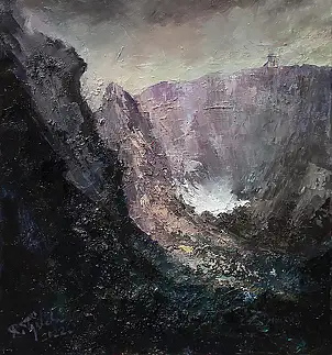 Ryszard Tyszkiewicz, karkonosze - Śnieżny kocioł, Obraz olejny - płótno, 60 x 65