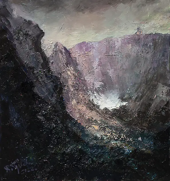 Ryszard Tyszkiewicz, karkonosze - Śnieżny kocioł, Obraz olejny - płótno, 60 x 65