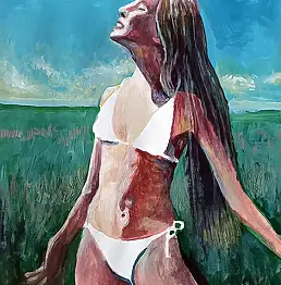 Piotr Smogór, женщина и солнце, Акрилова картина - папір, 30 x 40