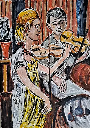 Krzysztof Chrobot, concert, Oil painting - cardboard/paperboard, 36 x 51