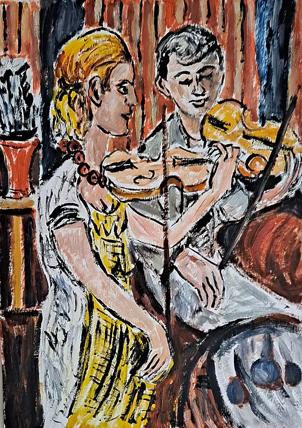 Krzysztof Chrobot, concert, Oil painting - cardboard/paperboard, 36 x 51