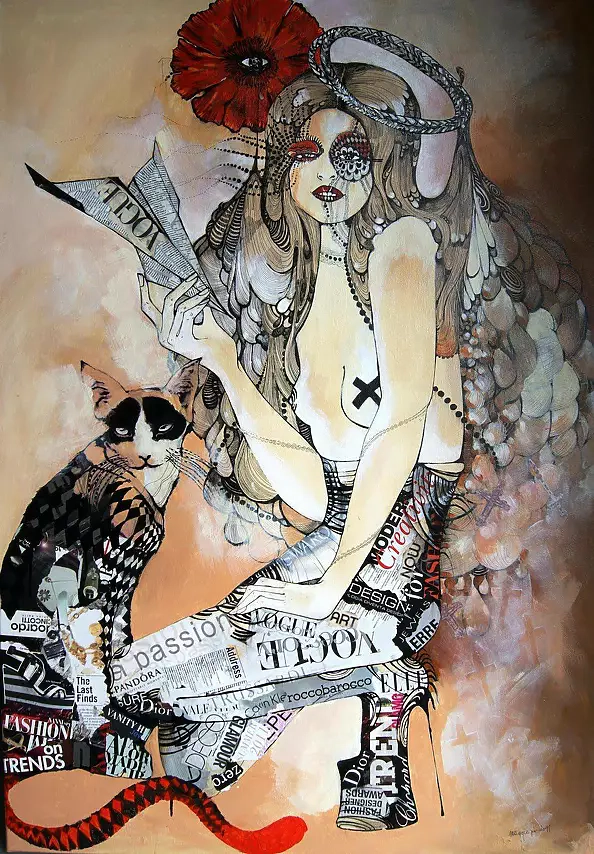 Maggie Piu - Cat Vanii, origami with Vogue and stoned eye of providence