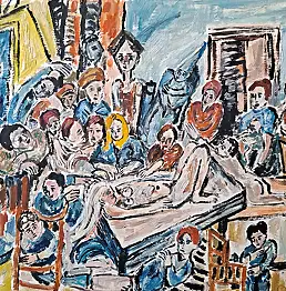 Krzysztof Chrobot, lekcja anatomi 2, Obraz olejny - karton/tektura, 36 x 51