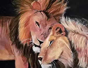 Ewa Mościszko, lions love, Acrylic painting - canvas, 70 x 50