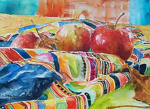   - still life with apples and shawl