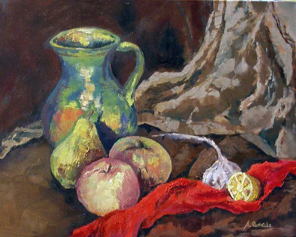 Anna Rudnicka-Litwinek - martwa natura z połówką cytryny