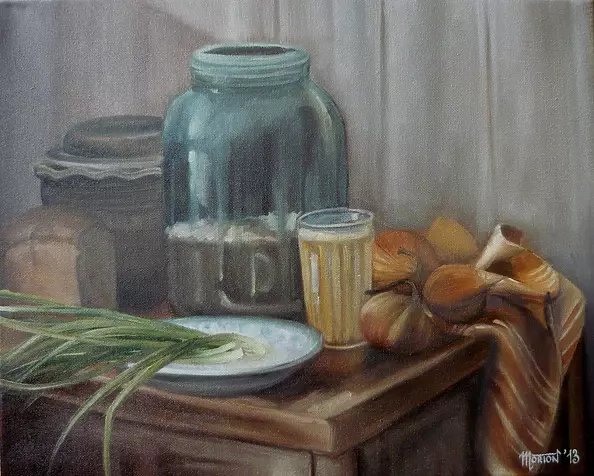 Marta Wideńska - martwa natura ze szczypiorkiem