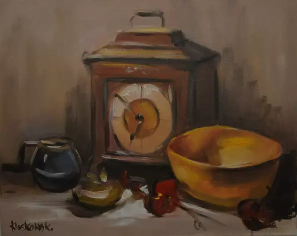 Krzysztof Kloskowski - martwa natura - zegar  6,52