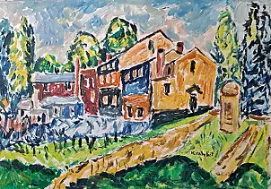 Krzysztof Chrobot, miasto, Obraz olejny - karton/tektura, 48 x 35