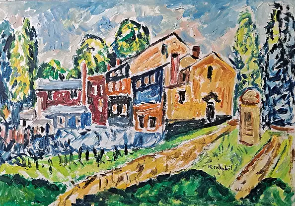Krzysztof Chrobot, miasto, Obraz olejny - karton/tektura, 48 x 35