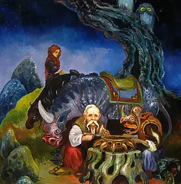 Anatoliy Borachuk, ужин, Масляная картина - дошка, 60 x 50