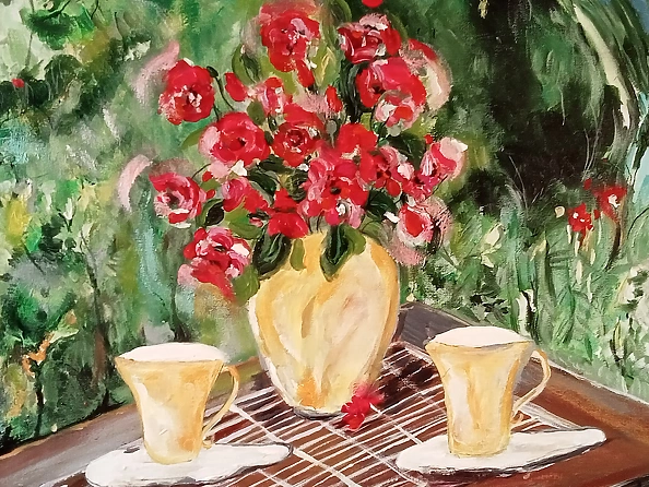 Ewa Mościszko - obraz akrylowy "Filiżanka herbaty"